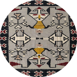 Round Abstract Burgundy Brown Modern Rug, abs4428