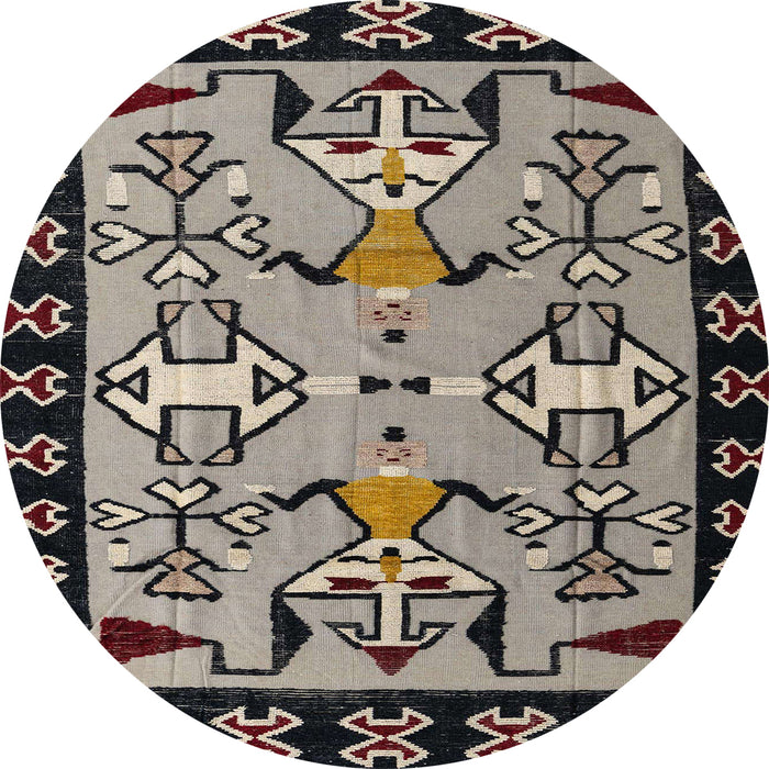 Round Abstract Burgundy Brown Modern Rug, abs4428