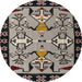 Round Abstract Burgundy Brown Modern Rug, abs4428