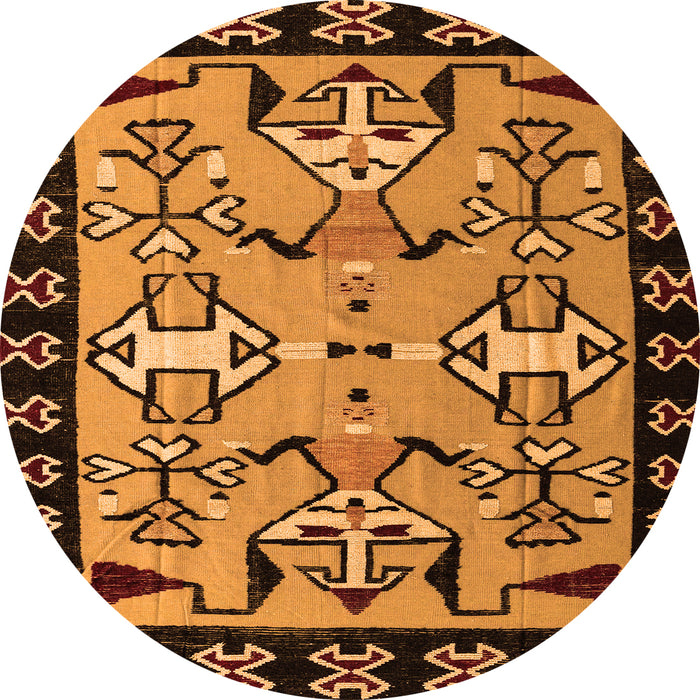 Round Machine Washable Abstract Orange Modern Area Rugs, wshabs4428org
