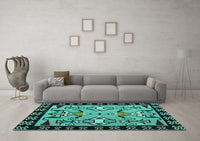 Machine Washable Abstract Turquoise Modern Rug, wshabs4428turq