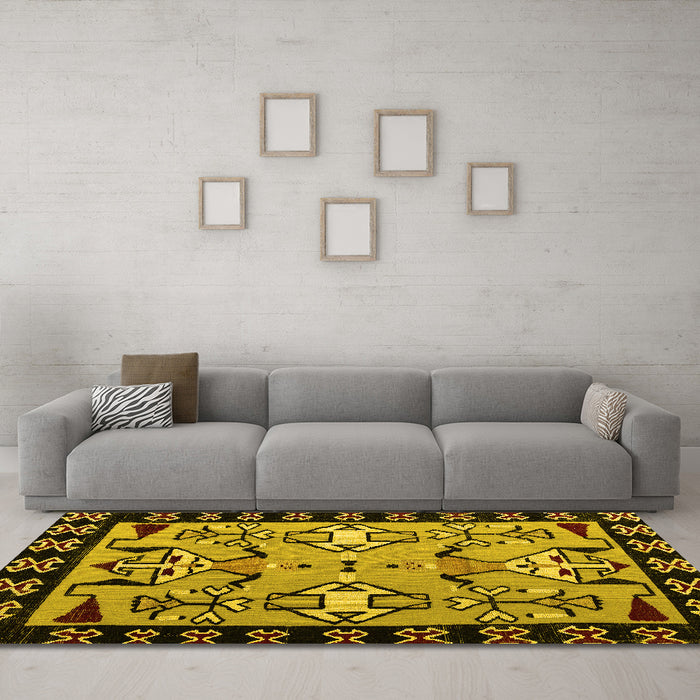 Machine Washable Abstract Yellow Modern Rug in a Living Room, wshabs4428yw