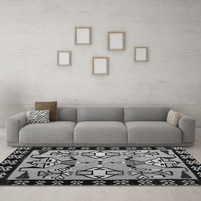 Machine Washable Abstract Gray Modern Rug in a Living Room,, wshabs4428gry
