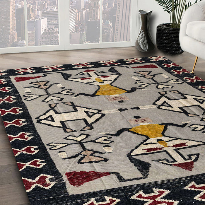 Abstract Burgundy Brown Modern Rug in Family Room, abs4428