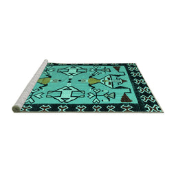 Sideview of Machine Washable Abstract Turquoise Modern Area Rugs, wshabs4428turq