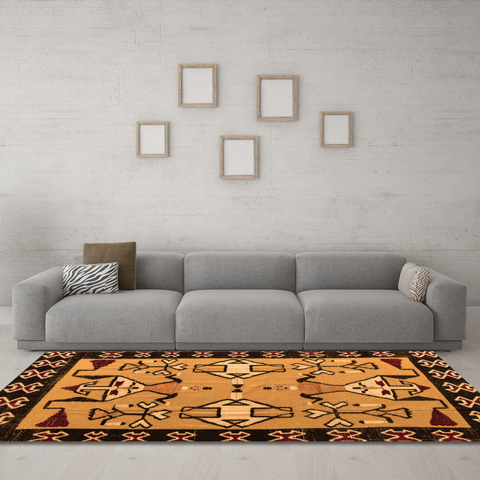 Machine Washable Abstract Orange Modern Area Rugs in a Living Room, wshabs4428org