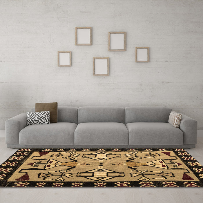 Machine Washable Abstract Brown Modern Rug in a Living Room,, wshabs4428brn