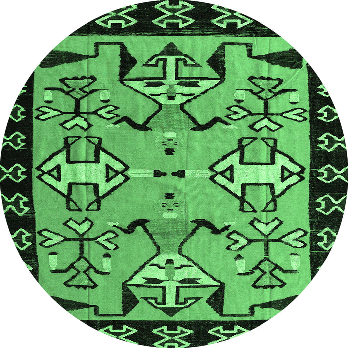 Round Machine Washable Abstract Emerald Green Modern Area Rugs, wshabs4428emgrn