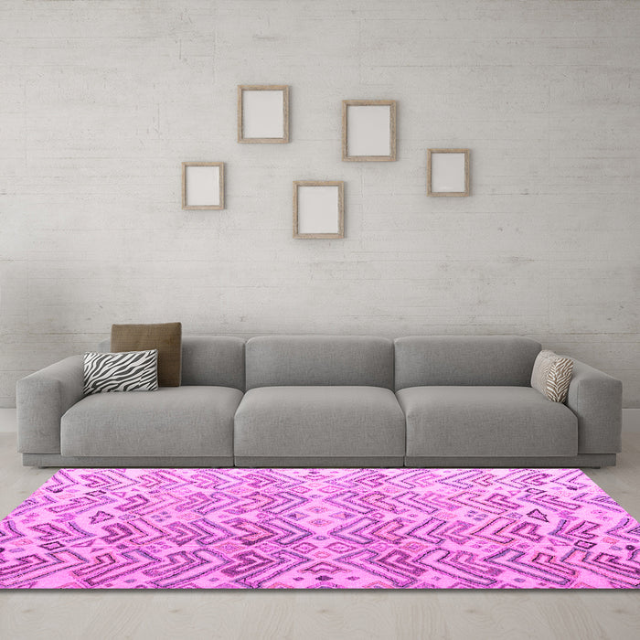 Machine Washable Abstract Pink Modern Rug in a Living Room, wshabs4429pnk