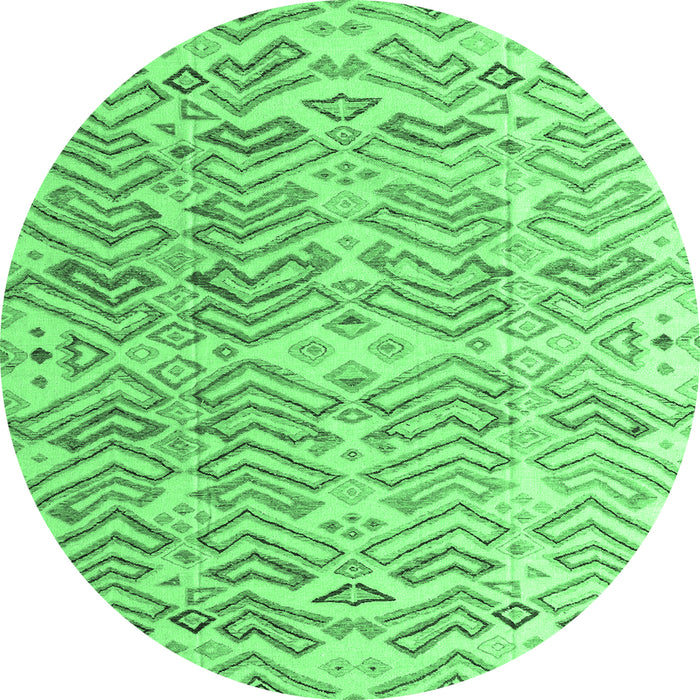 Round Machine Washable Abstract Emerald Green Modern Area Rugs, wshabs4429emgrn