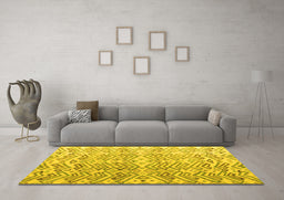 Machine Washable Abstract Yellow Modern Rug in a Living Room, wshabs4429yw