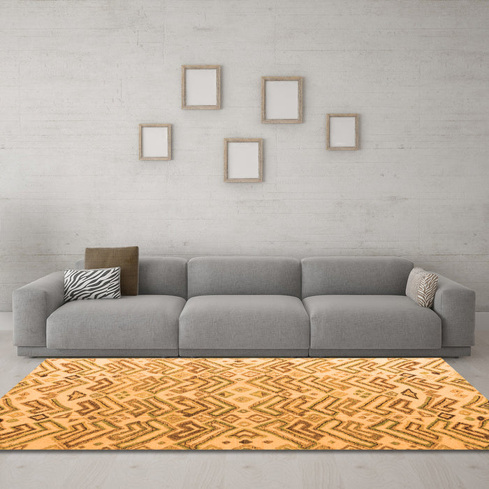 Machine Washable Abstract Orange Modern Area Rugs in a Living Room, wshabs4429org