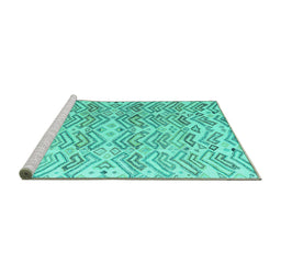 Sideview of Machine Washable Abstract Turquoise Modern Area Rugs, wshabs4429turq