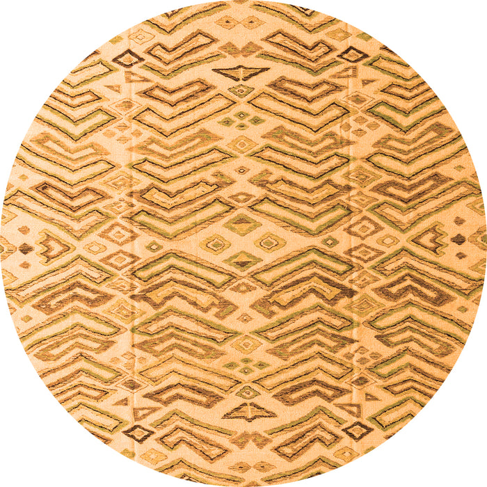 Round Machine Washable Abstract Orange Modern Area Rugs, wshabs4429org