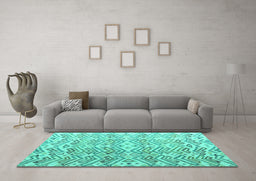 Machine Washable Abstract Turquoise Modern Area Rugs in a Living Room,, wshabs4429turq