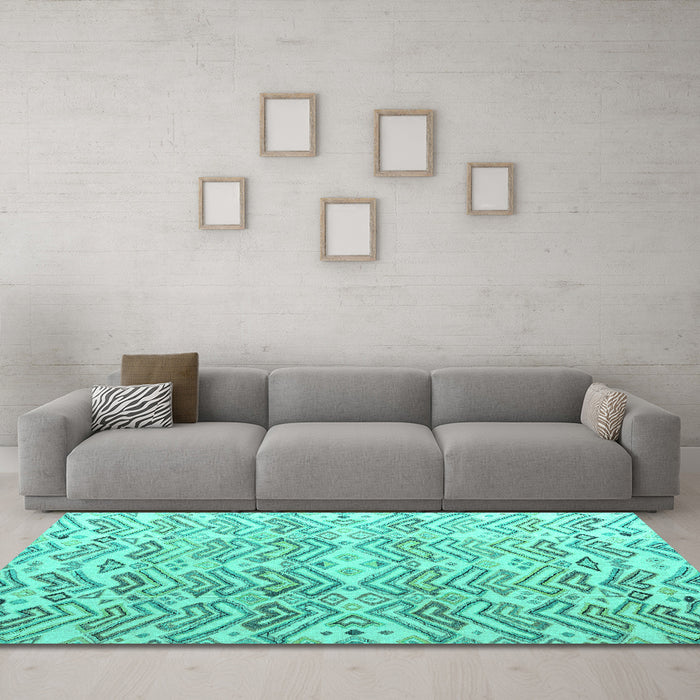 Machine Washable Abstract Turquoise Modern Area Rugs in a Living Room,, wshabs4429turq