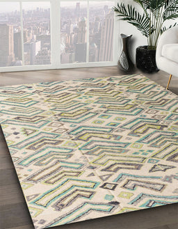 Machine Washable Abstract Khaki Green Rug in a Family Room, wshabs4429