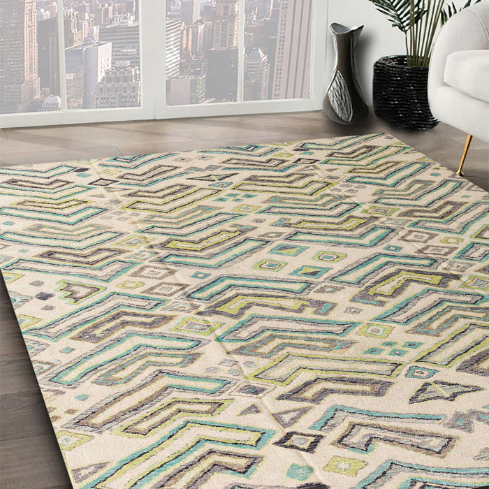 Machine Washable Abstract Khaki Green Rug in a Family Room, wshabs4429