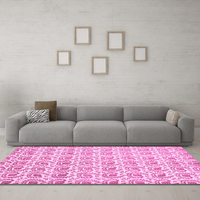 Machine Washable Abstract Pink Modern Rug in a Living Room, wshabs442pnk