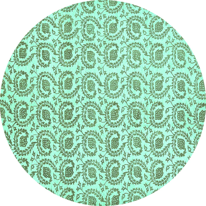 Round Machine Washable Abstract Turquoise Modern Area Rugs, wshabs442turq
