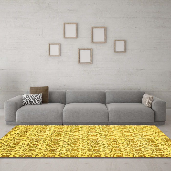 Machine Washable Abstract Yellow Modern Rug in a Living Room, wshabs442yw