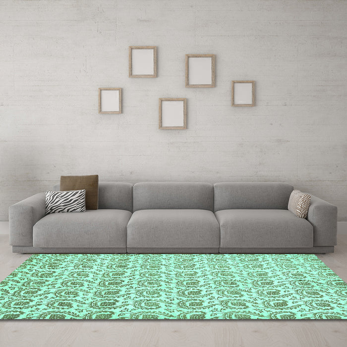 Machine Washable Abstract Turquoise Modern Area Rugs in a Living Room,, wshabs442turq