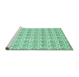 Sideview of Machine Washable Abstract Turquoise Modern Area Rugs, wshabs442turq