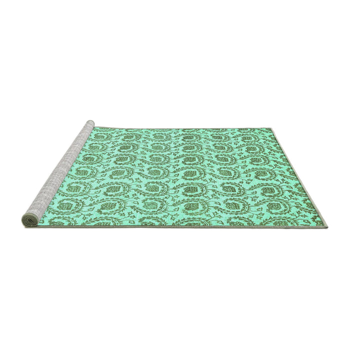 Sideview of Machine Washable Abstract Turquoise Modern Area Rugs, wshabs442turq