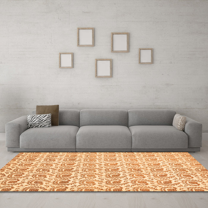 Machine Washable Abstract Orange Modern Area Rugs in a Living Room, wshabs442org