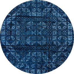 Round Machine Washable Abstract Bright Navy Blue Rug, wshabs4430