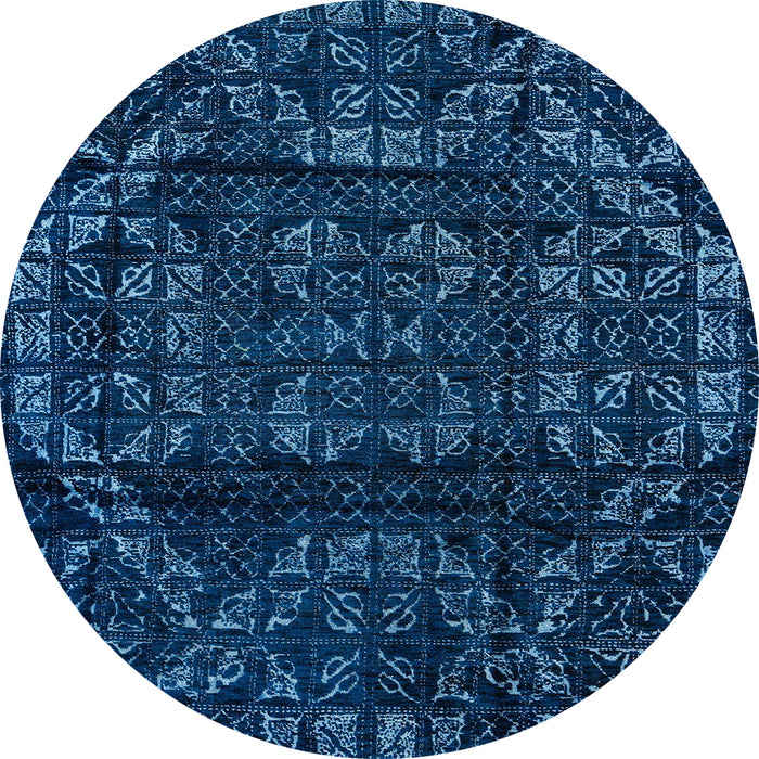 Round Machine Washable Abstract Bright Navy Blue Rug, wshabs4430