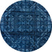 Round Machine Washable Abstract Bright Navy Blue Rug, wshabs4430