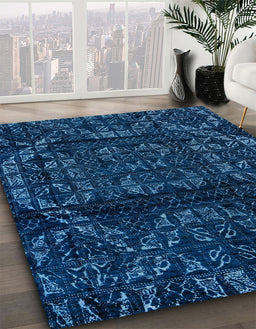 Abstract Bright Navy Blue Persian Rug in Family Room, abs4430