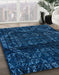 Abstract Bright Navy Blue Persian Rug in Family Room, abs4430