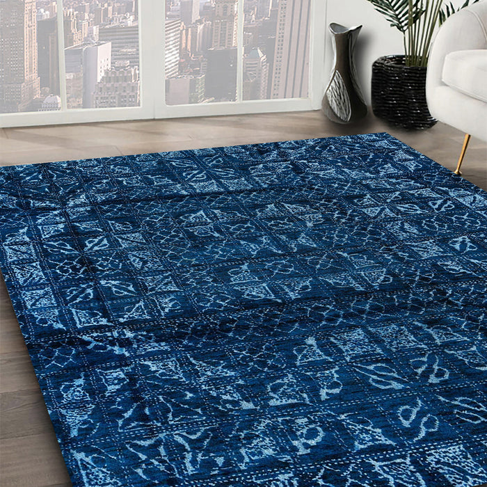 Machine Washable Abstract Bright Navy Blue Rug in a Family Room, wshabs4430