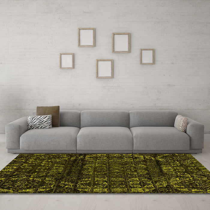 Machine Washable Persian Yellow Bohemian Rug in a Living Room, wshabs4430yw