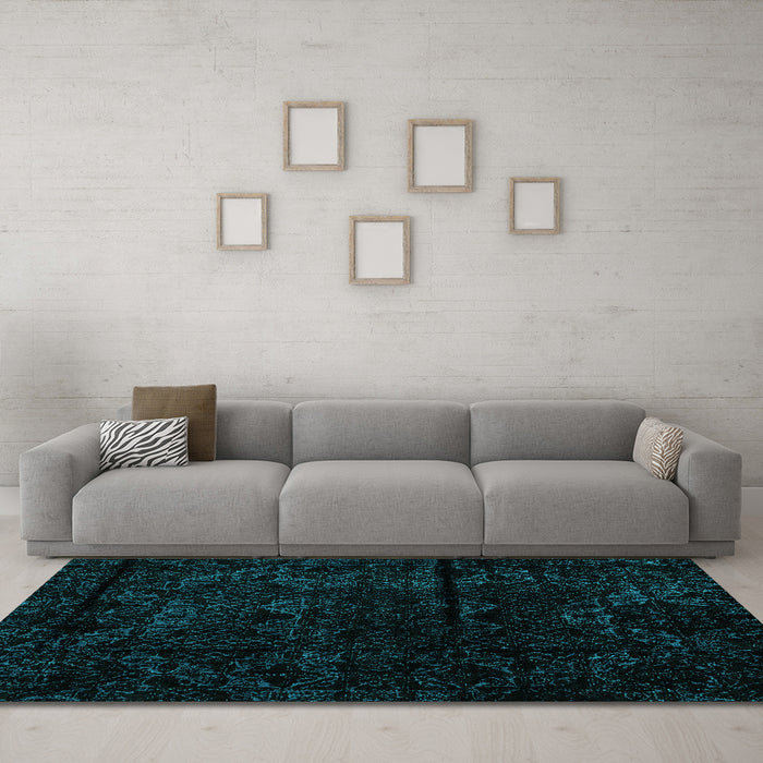 Machine Washable Abstract Turquoise Modern Area Rugs in a Living Room,, wshabs4431turq