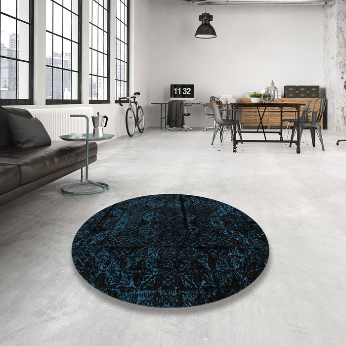 Round Machine Washable Abstract Black Rug in a Office, wshabs4431