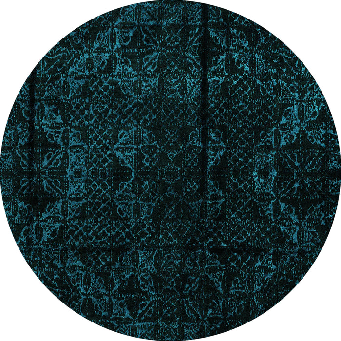 Round Machine Washable Abstract Turquoise Modern Area Rugs, wshabs4431turq