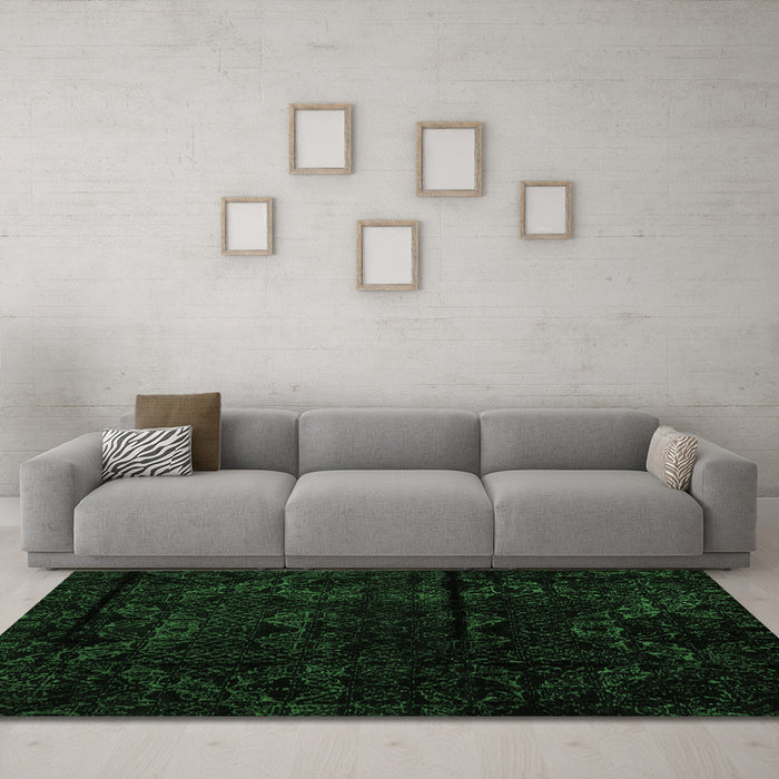 Machine Washable Abstract Emerald Green Modern Area Rugs in a Living Room,, wshabs4431emgrn
