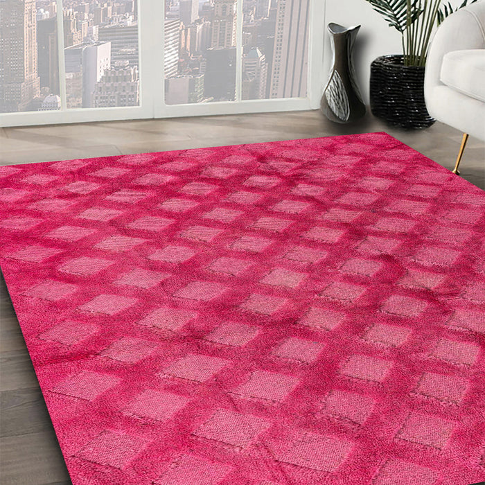 Machine Washable Abstract Hot Deep Pink Rug in a Family Room, wshabs4432