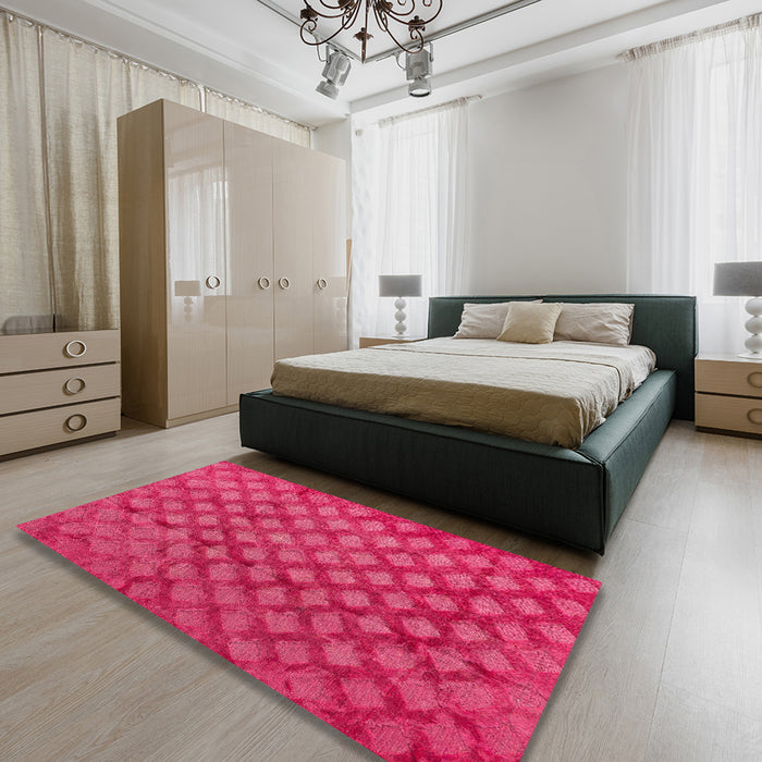 Machine Washable Abstract Hot Deep Pink Rug in a Bedroom, wshabs4432