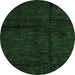 Round Machine Washable Abstract Emerald Green Modern Area Rugs, wshabs4434emgrn