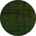 Round Machine Washable Abstract Green Modern Area Rugs, wshabs4434grn