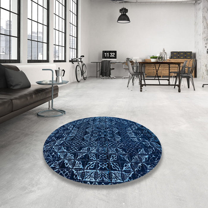 Round Abstract Blue Modern Rug in a Office, abs4435