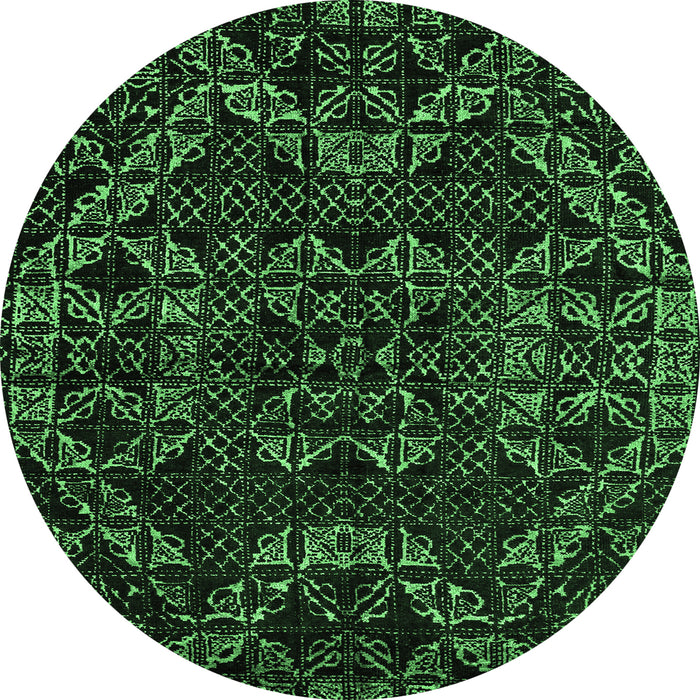 Round Machine Washable Abstract Emerald Green Modern Area Rugs, wshabs4435emgrn