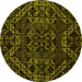 Round Abstract Yellow Modern Rug, abs4435yw