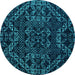 Round Machine Washable Abstract Turquoise Modern Area Rugs, wshabs4435turq