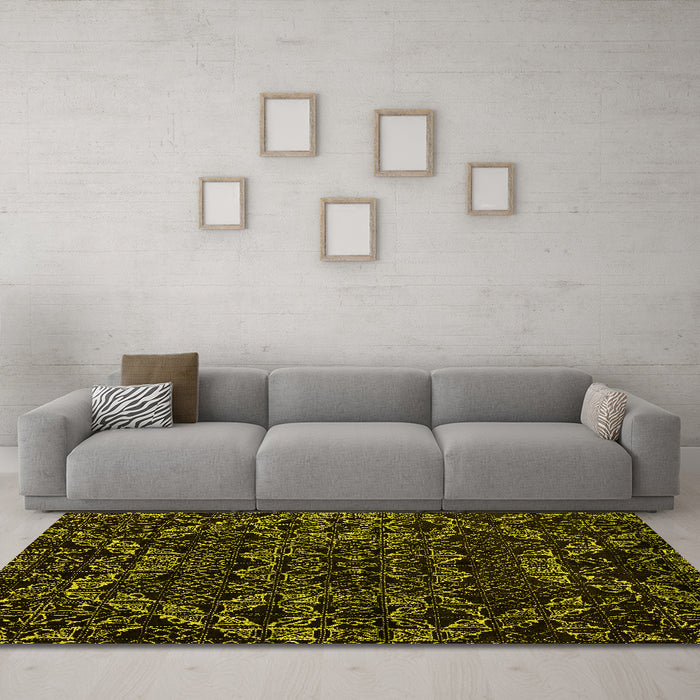 Machine Washable Abstract Yellow Modern Rug in a Living Room, wshabs4435yw