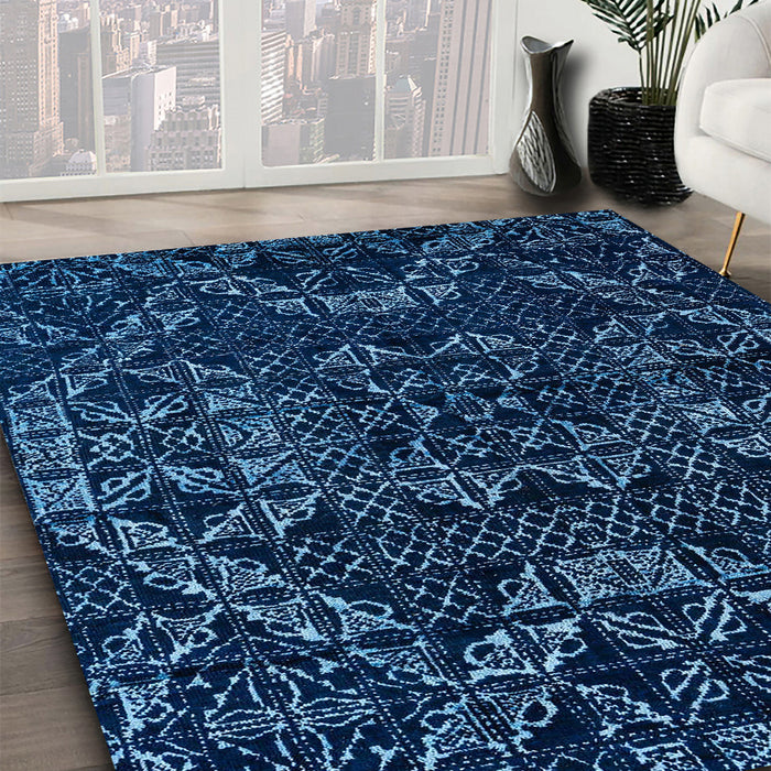 Abstract Blue Modern Rug in Family Room, abs4435